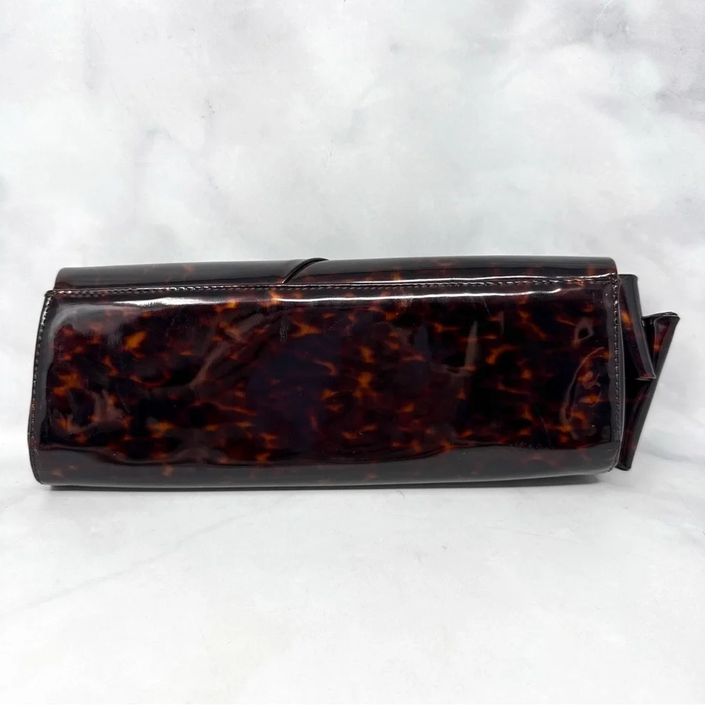 Christian Louboutin Tortoise Bow Patent Leather Clutch Purse Bag Leopard Formal